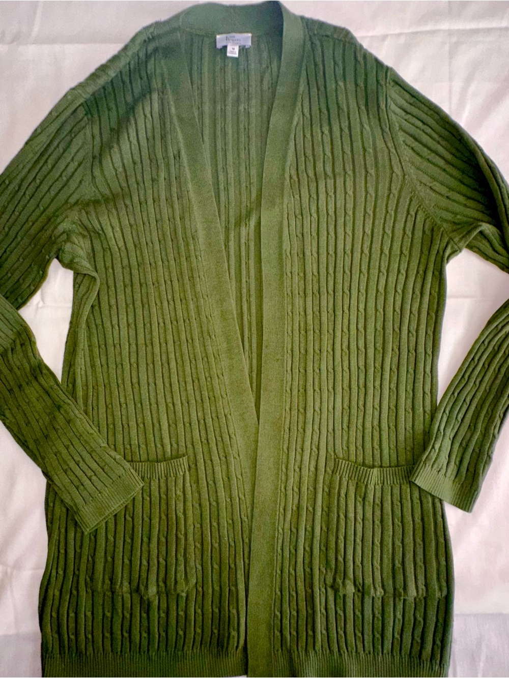 Kim Rogers Olive Green Ribbed Open-Front Cardigan